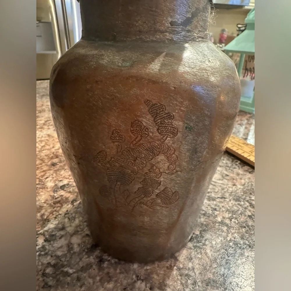 vintage collectible is a hand-hammered Turkish copper vessel